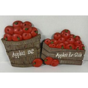 Set Of 2 VTG Molded Kitchen Wall Hanging Decor Apples in Bucket 9" 7" 90's